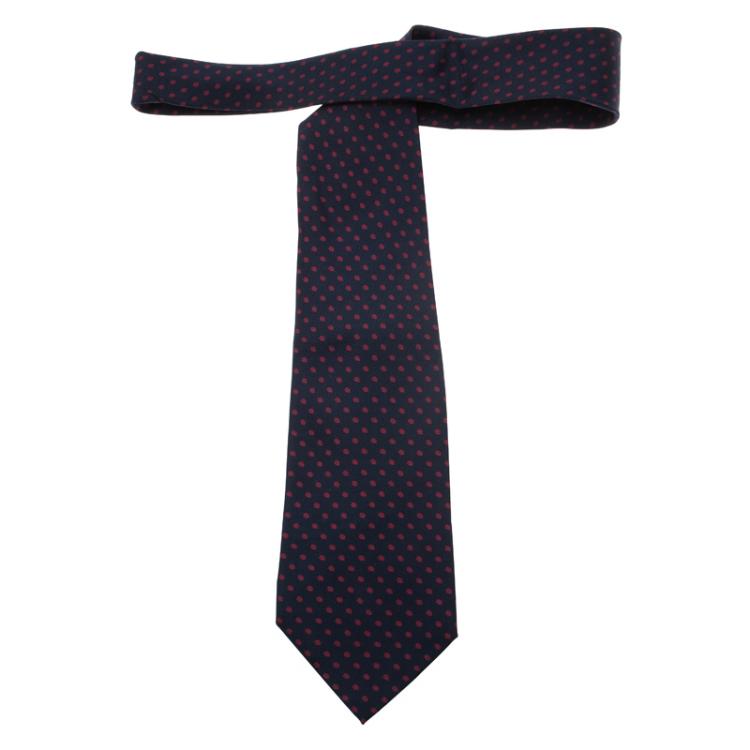 Pre Owned Saint Laurent Paris Blue and Pink Polka Dot Silk Tie