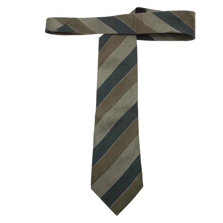 Pre Owned Saint Laurent Paris Tricolor Striped Silk Tie