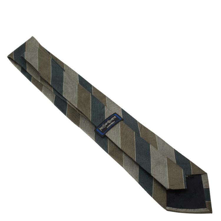 Pre Owned Saint Laurent Paris Tricolor Striped Silk Tie