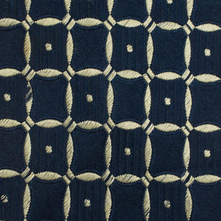 Pre Owned Saint Laurent Paris Dark Blue and White Woven Silk Tie