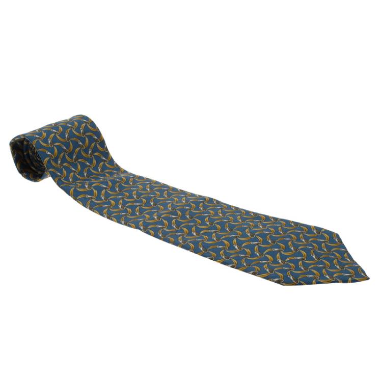 Pre Owned Saint Laurent Paris Blue and Yellow Floral Printed Silk Tie