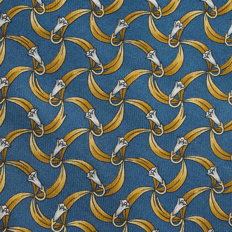 Pre Owned Saint Laurent Paris Blue and Yellow Floral Printed Silk Tie