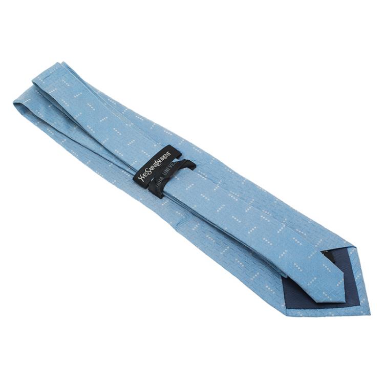 Pre Owned Saint Laurent Paris Light Blue Silk Tie