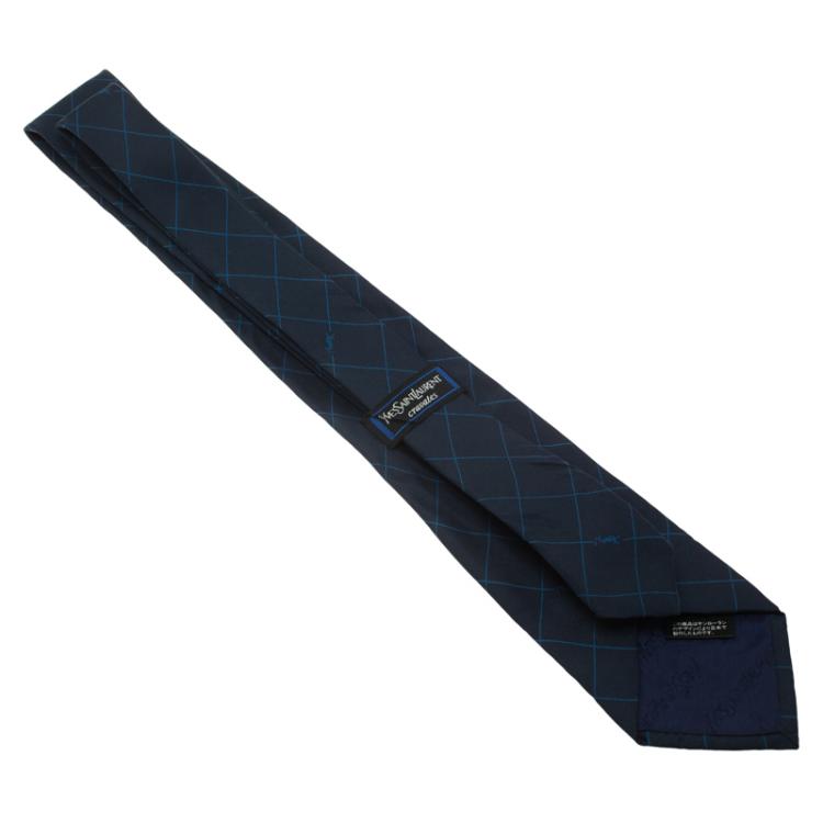 Pre Owned Saint Laurent Paris Blue Logo Silk Tie