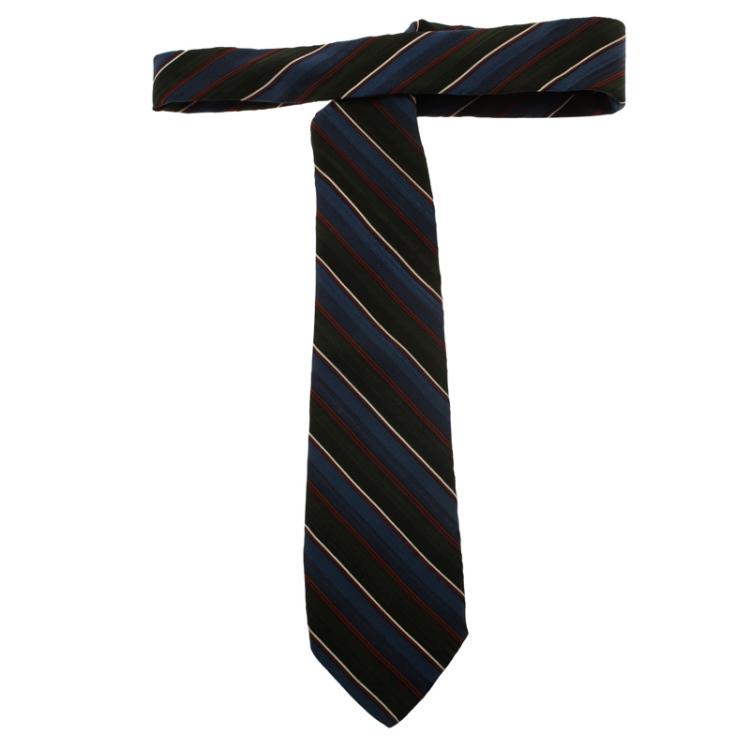 Pre Owned Saint Laurent Paris Multicolor Striped Silk Tie