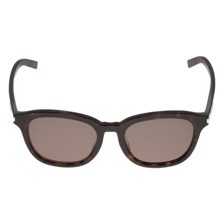 Pre Owned Saint Laurent Paris Tortoise Frame 086EJ Round Sunglasses