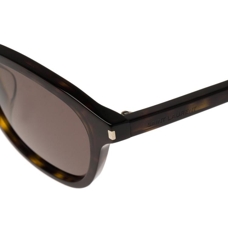 Pre Owned Saint Laurent Paris Tortoise Frame 086EJ Round Sunglasses
