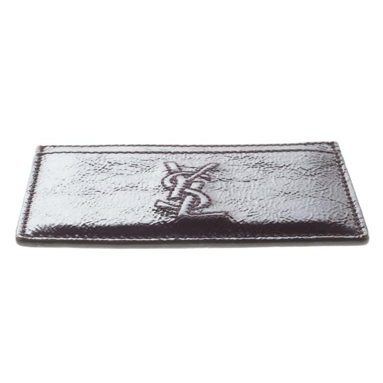Pre Owned Saint Laurent Paris Purple Patent Leather Card Holder
