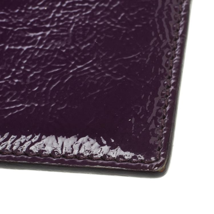 Pre Owned Saint Laurent Paris Purple Patent Leather Card Holder