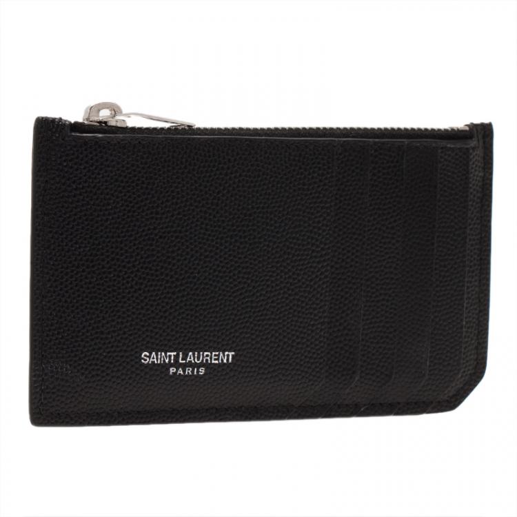 Pre Owned Saint Laurent Paris Black Zipped Leather Card Holder
