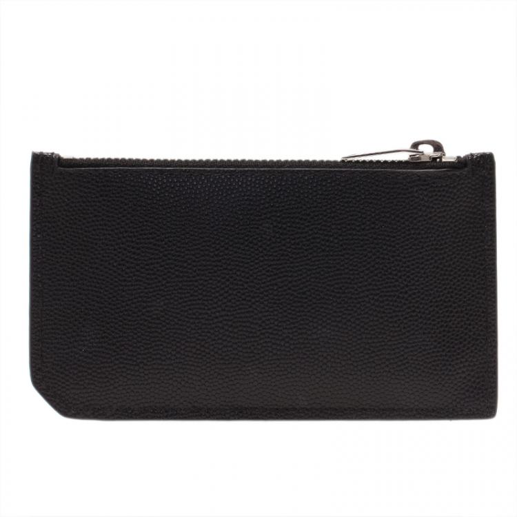 Pre Owned Saint Laurent Paris Black Zipped Leather Card Holder