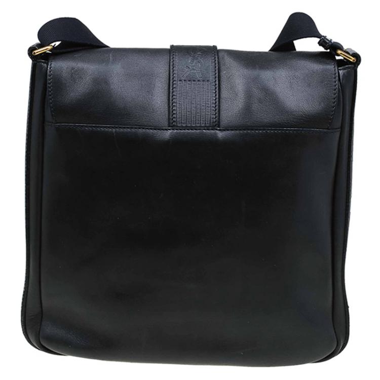 Pre Owned Saint Laurent Paris Black Leather Logo Messenger Bag