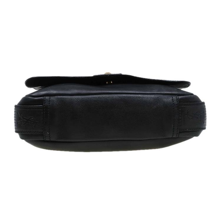 Pre Owned Saint Laurent Paris Black Leather Logo Messenger Bag