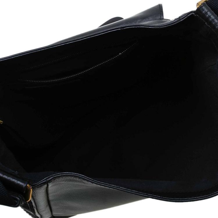 Pre Owned Saint Laurent Paris Black Leather Logo Messenger Bag