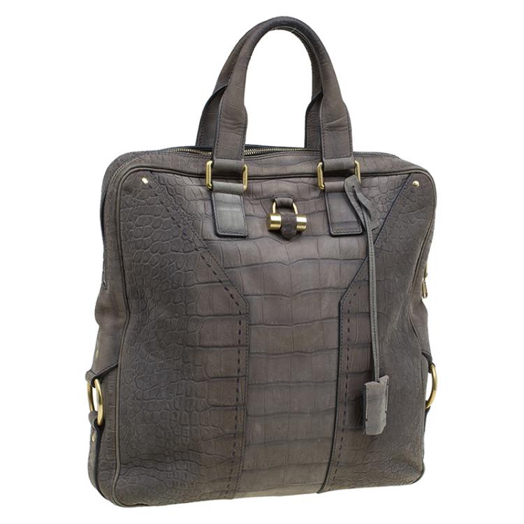 Pre Owned Saint Laurent Paris Grey Croc Embossed Muse Tote