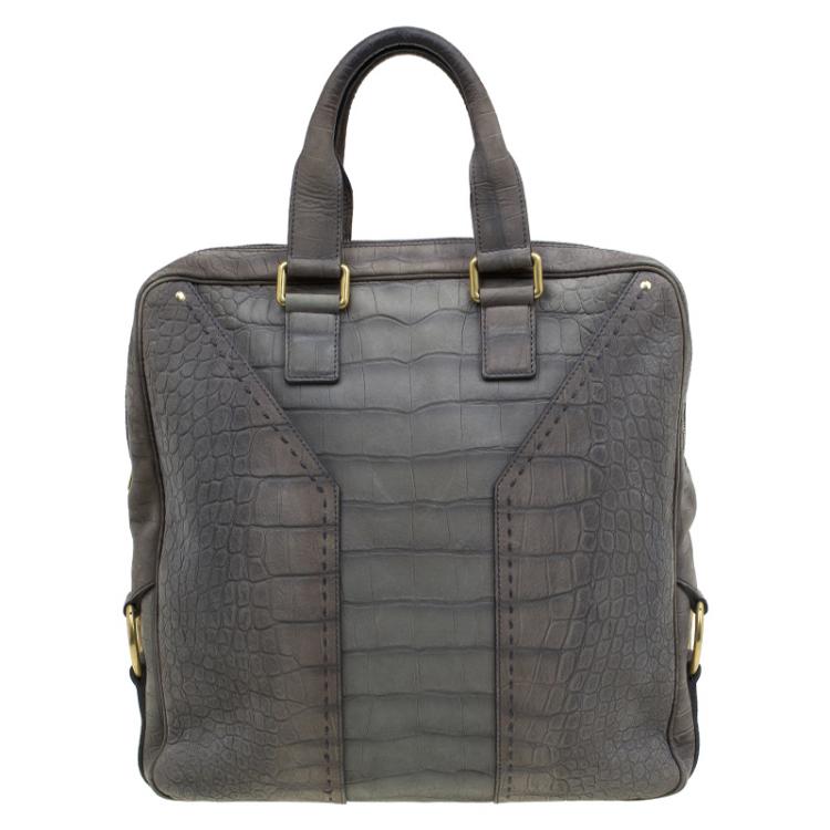 Pre Owned Saint Laurent Paris Grey Croc Embossed Muse Tote
