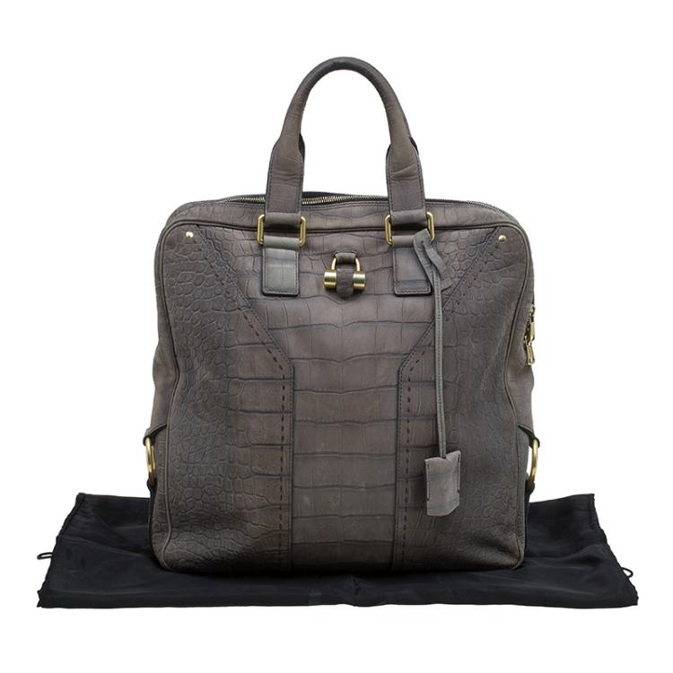 Pre Owned Saint Laurent Paris Grey Croc Embossed Muse Tote