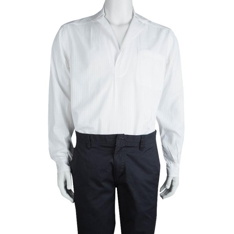 Pre Owned Saint Laurent Paris White Checkered Cotton Shirt S