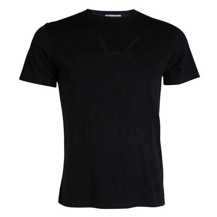 Pre Owned Saint Laurent Paris Black Logo Detail Crewneck T-Shirt S
