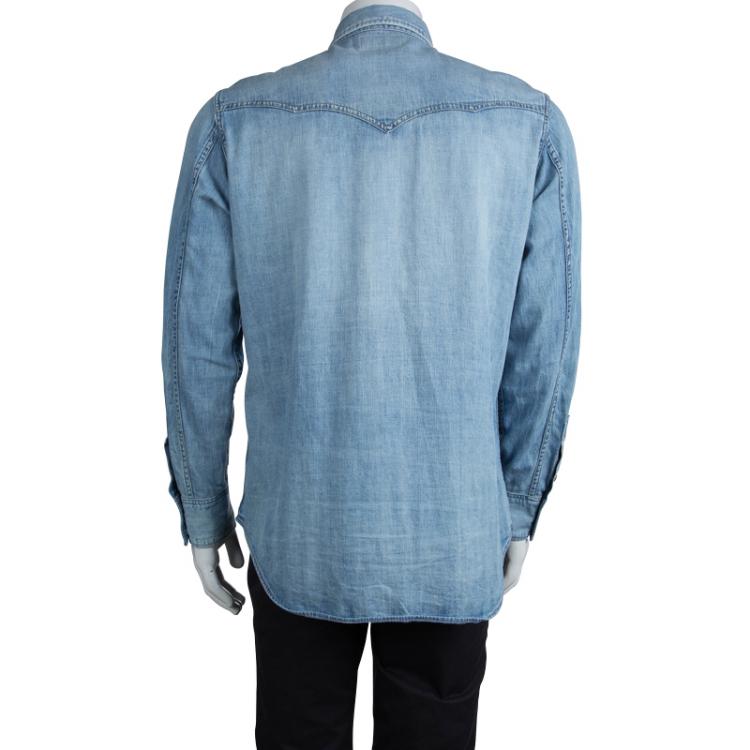 Pre Owned Saint Laurent Paris Indigo Light Wash Denim Shirt M