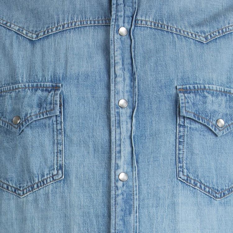 Pre Owned Saint Laurent Paris Indigo Light Wash Denim Shirt M
