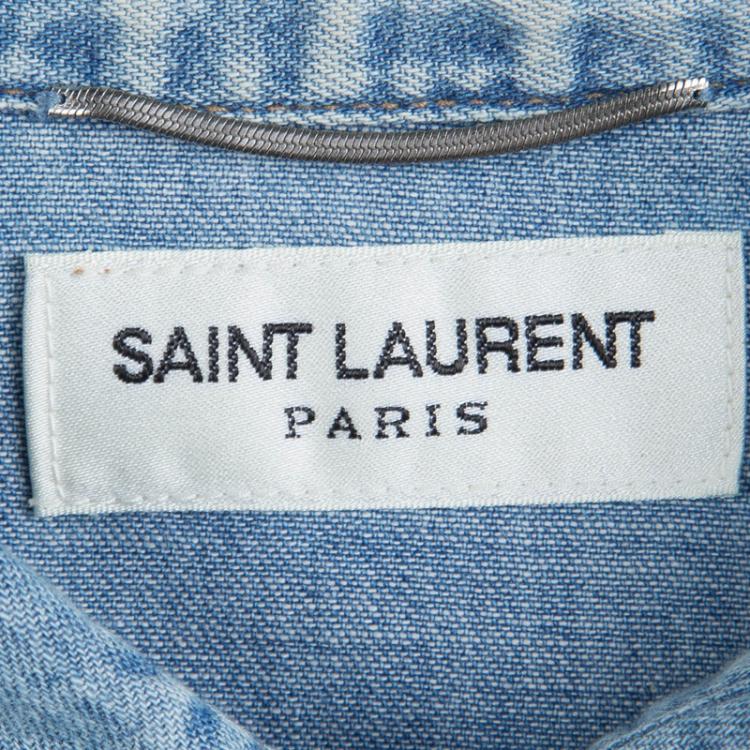 Pre Owned Saint Laurent Paris Indigo Light Wash Denim Shirt M