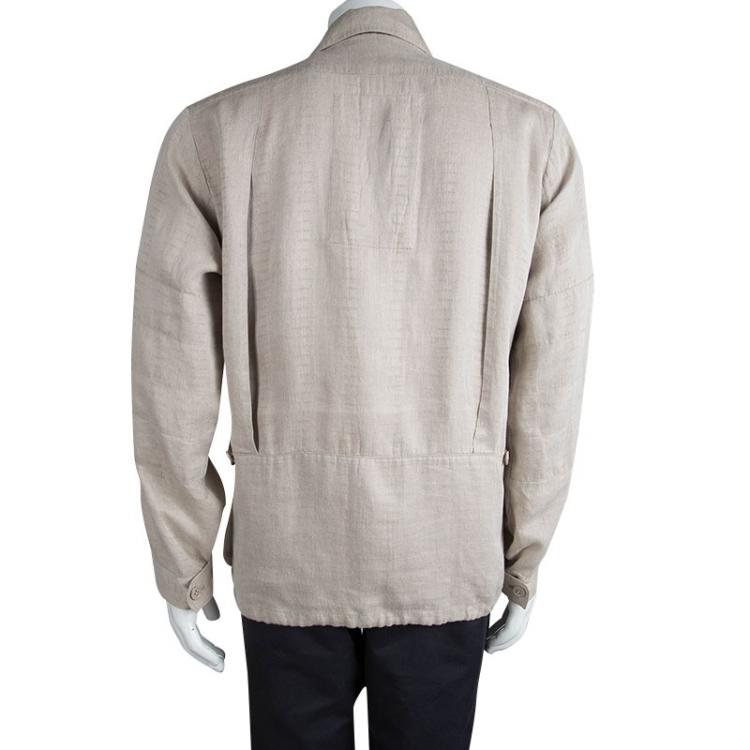 Pre Owned Saint Laurent Paris Khaki Linen Utility Jacket M