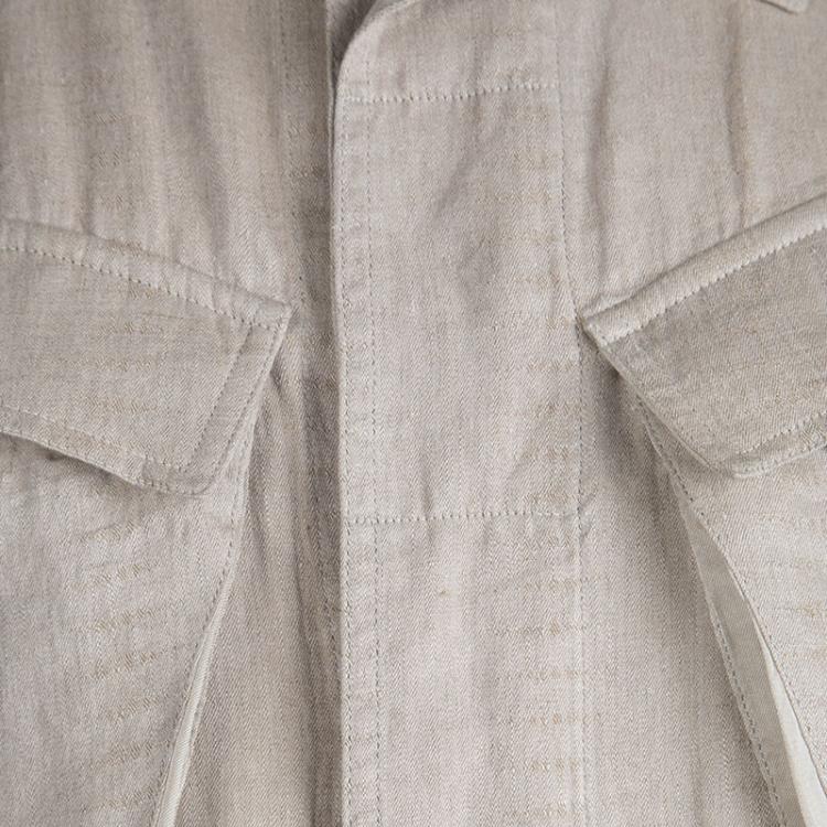 Pre Owned Saint Laurent Paris Khaki Linen Utility Jacket M