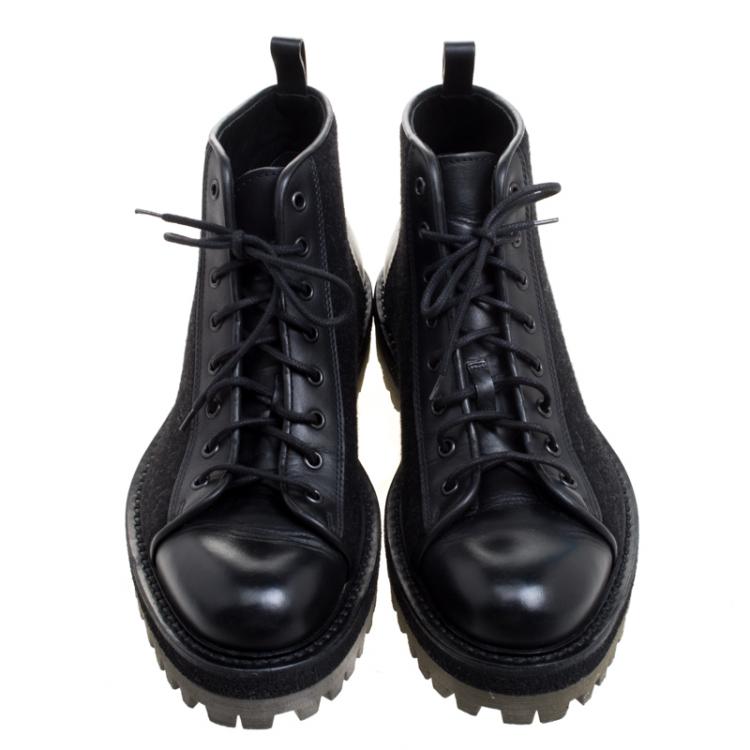 Pre Owned Saint Laurent Paris Black Leather and Flannel Lace Up Boots Size 42