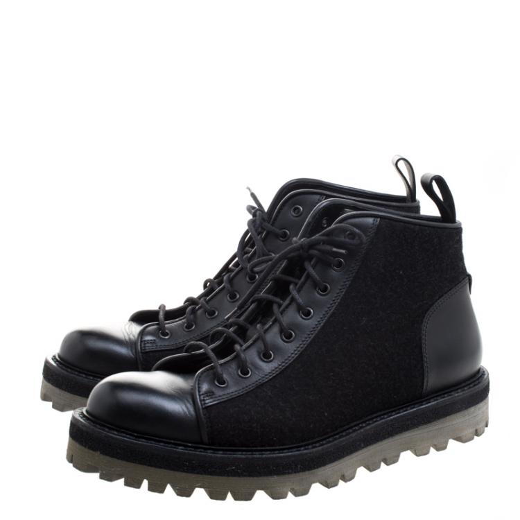 Pre Owned Saint Laurent Paris Black Leather and Flannel Lace Up Boots Size 42