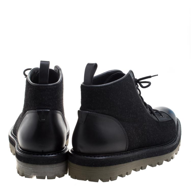 Pre Owned Saint Laurent Paris Black Leather and Flannel Lace Up Boots Size 42