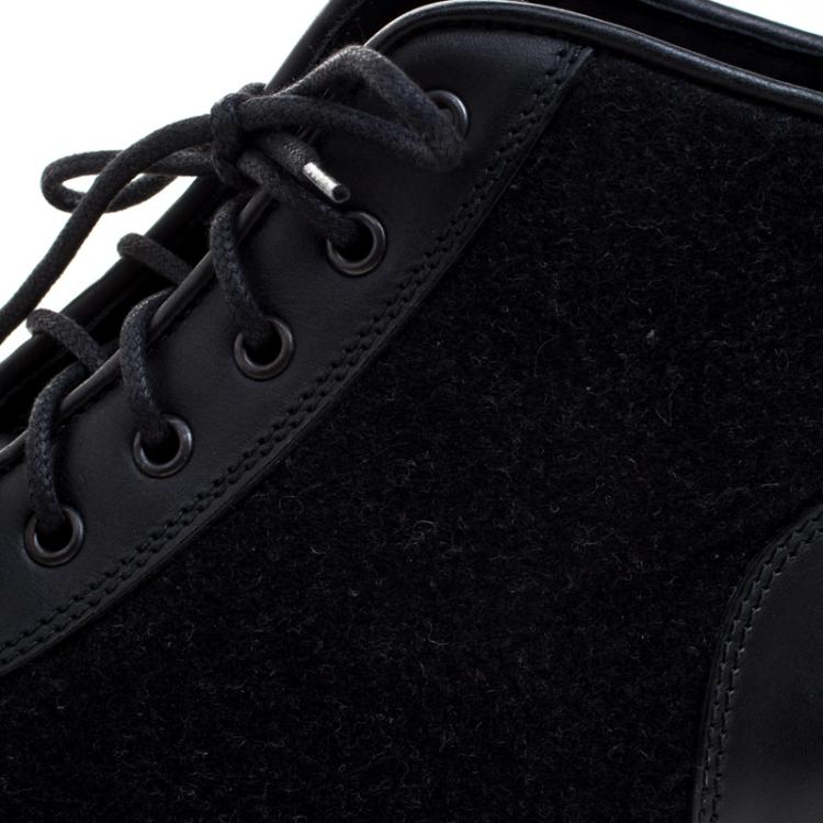 Pre Owned Saint Laurent Paris Black Leather and Flannel Lace Up Boots Size 42