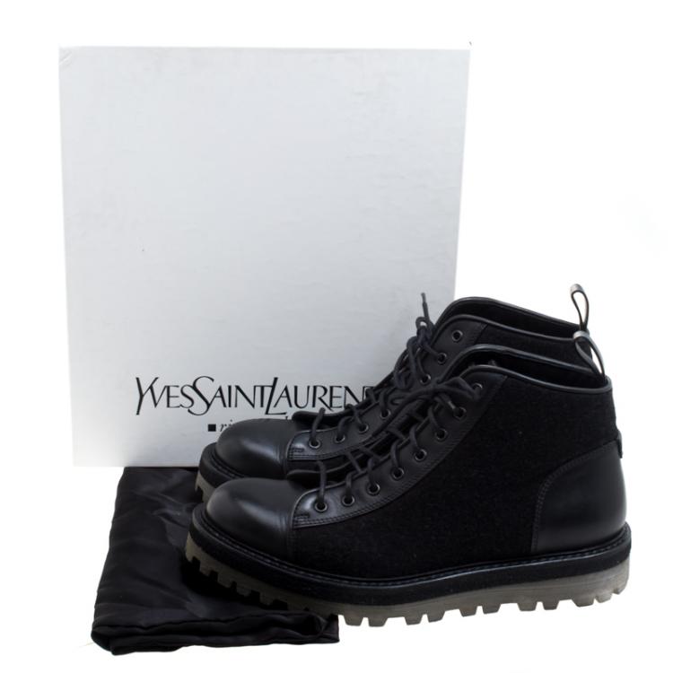 Pre Owned Saint Laurent Paris Black Leather and Flannel Lace Up Boots Size 42