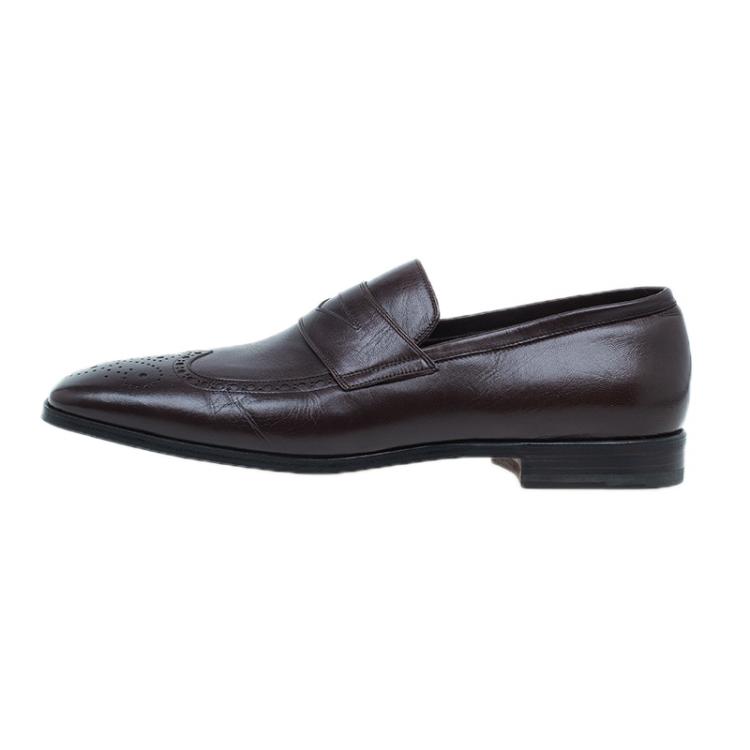 Pre Owned Saint Laurent Paris Brown Brogue Leather Penny Loafers Size 40.5