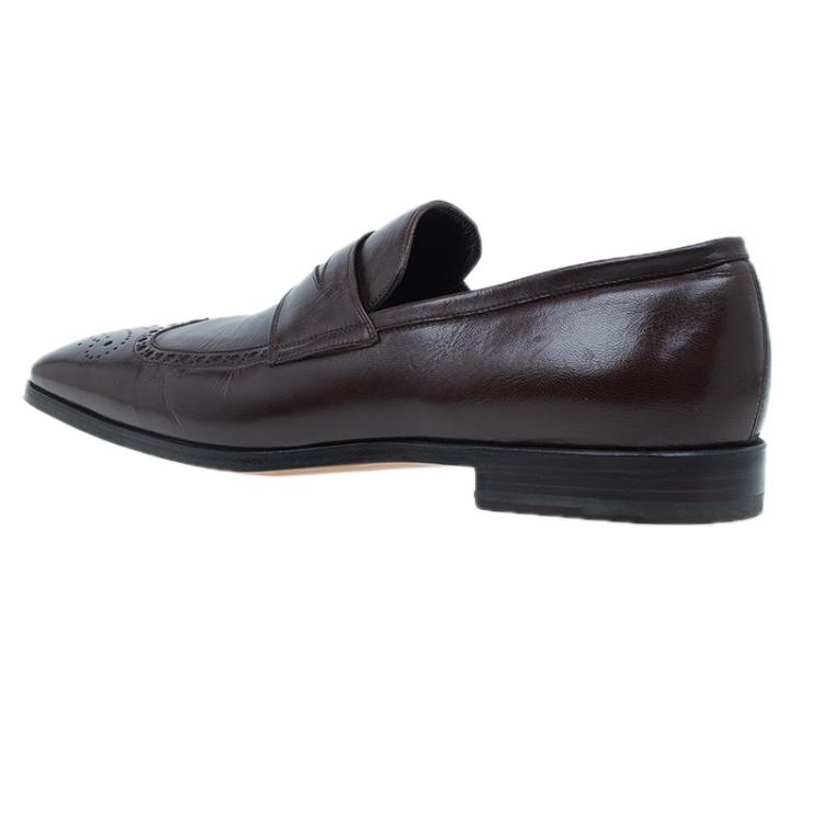 Pre Owned Saint Laurent Paris Brown Brogue Leather Penny Loafers Size 40.5