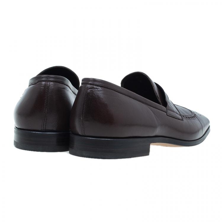 Pre Owned Saint Laurent Paris Brown Brogue Leather Penny Loafers Size 40.5