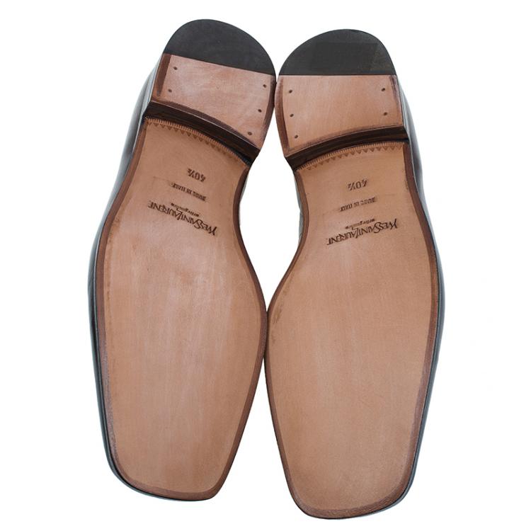 Pre Owned Saint Laurent Paris Brown Brogue Leather Penny Loafers Size 40.5
