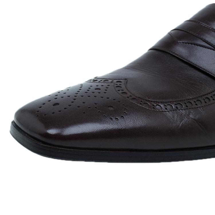 Pre Owned Saint Laurent Paris Brown Brogue Leather Penny Loafers Size 40.5