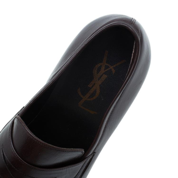 Pre Owned Saint Laurent Paris Brown Brogue Leather Penny Loafers Size 40.5
