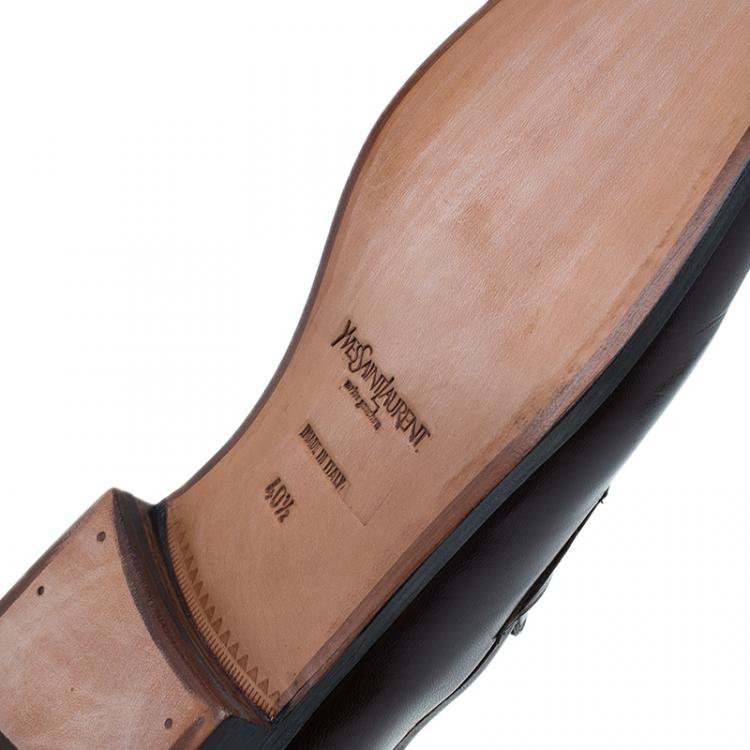 Pre Owned Saint Laurent Paris Brown Brogue Leather Penny Loafers Size 40.5