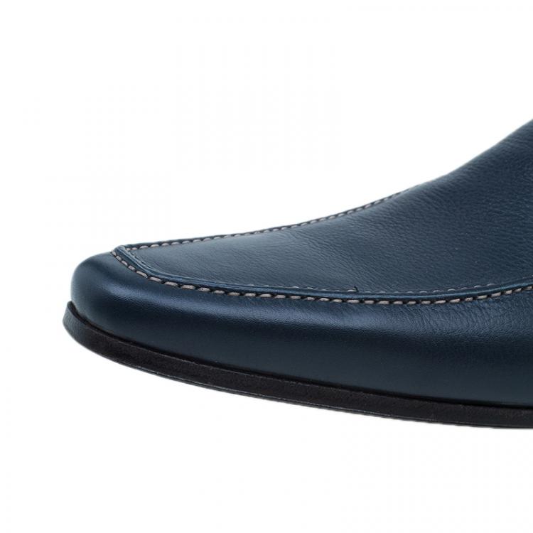 Pre Owned Saint Laurent Paris Blue Leather Loafers Size 41.5