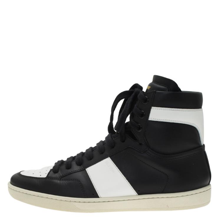Pre Owned Saint Laurent Paris Monochrome Perforated Leather High Top Sneakers Size 39