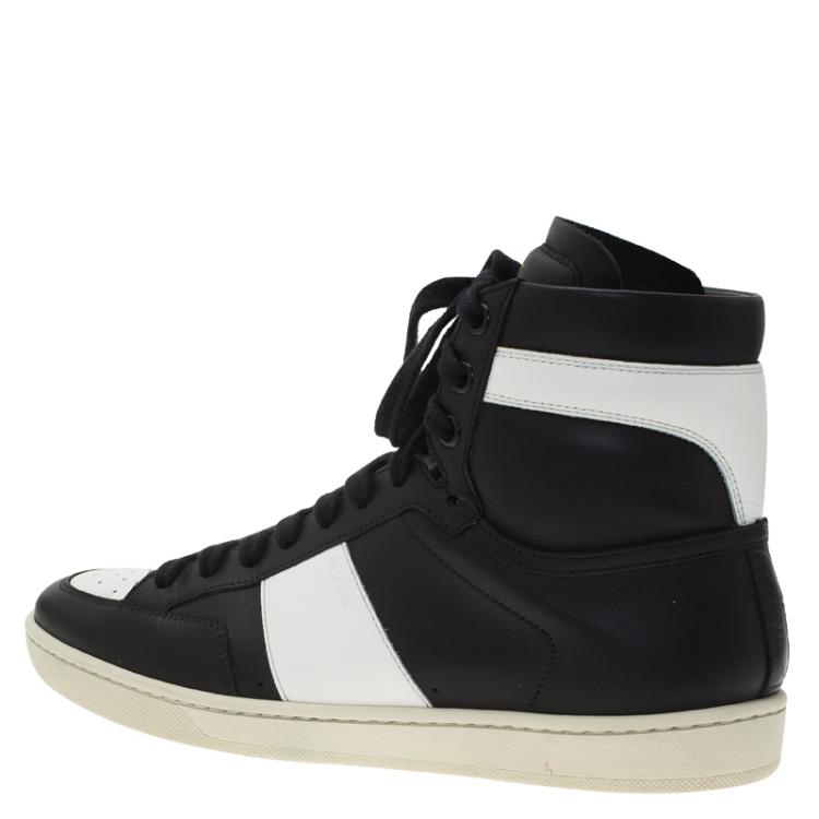 Pre Owned Saint Laurent Paris Monochrome Perforated Leather High Top Sneakers Size 39