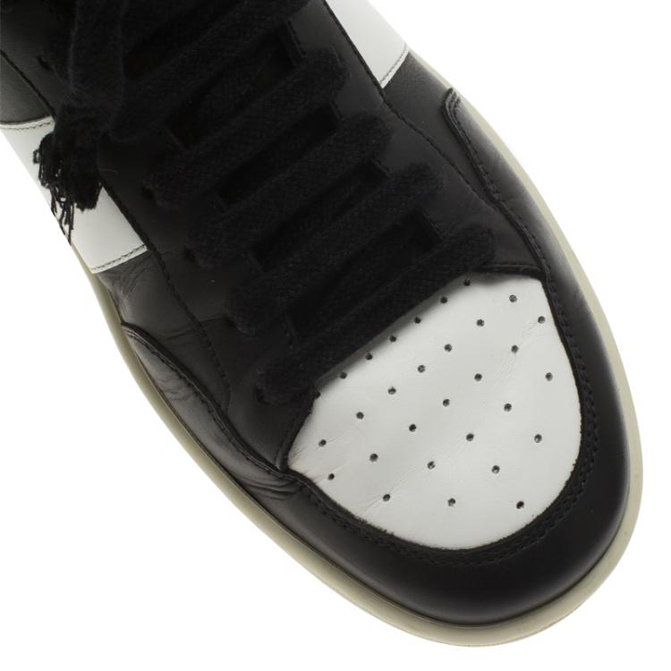 Pre Owned Saint Laurent Paris Monochrome Perforated Leather High Top Sneakers Size 39