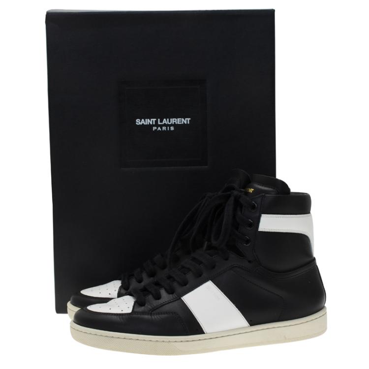 Pre Owned Saint Laurent Paris Monochrome Perforated Leather High Top Sneakers Size 39