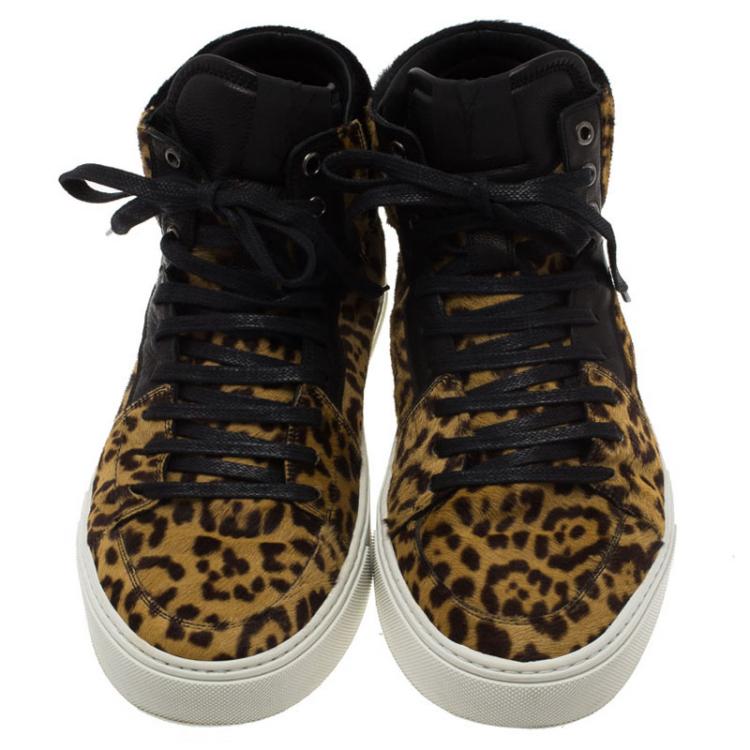 Pre Owned Saint Laurent Paris Leopard Calf Hair Malibu High Top Sneakers Size 44