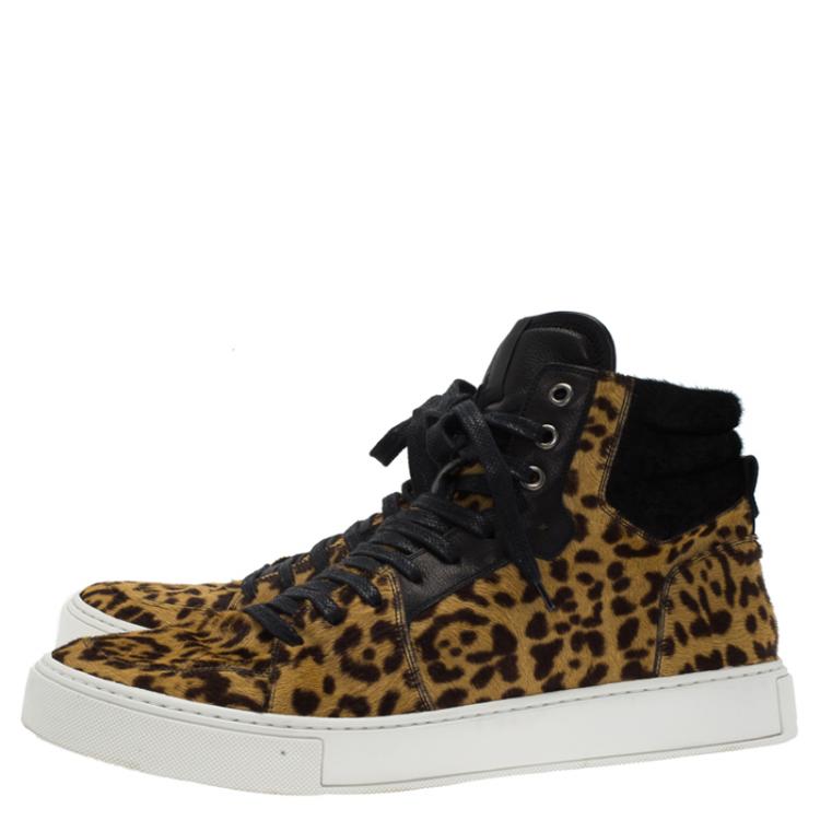Pre Owned Saint Laurent Paris Leopard Calf Hair Malibu High Top Sneakers Size 44