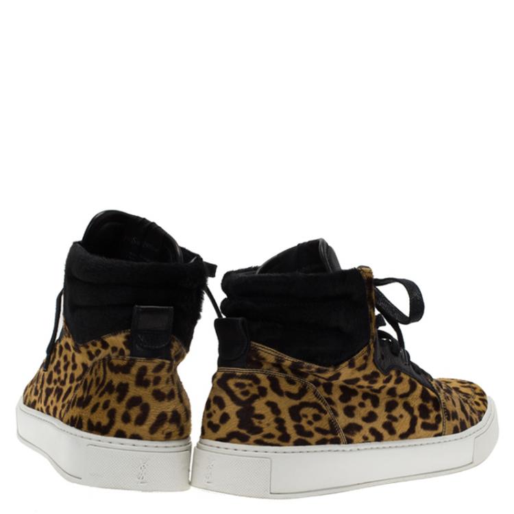 Pre Owned Saint Laurent Paris Leopard Calf Hair Malibu High Top Sneakers Size 44
