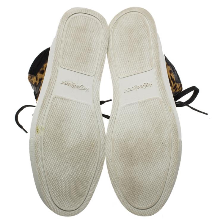 Pre Owned Saint Laurent Paris Leopard Calf Hair Malibu High Top Sneakers Size 44
