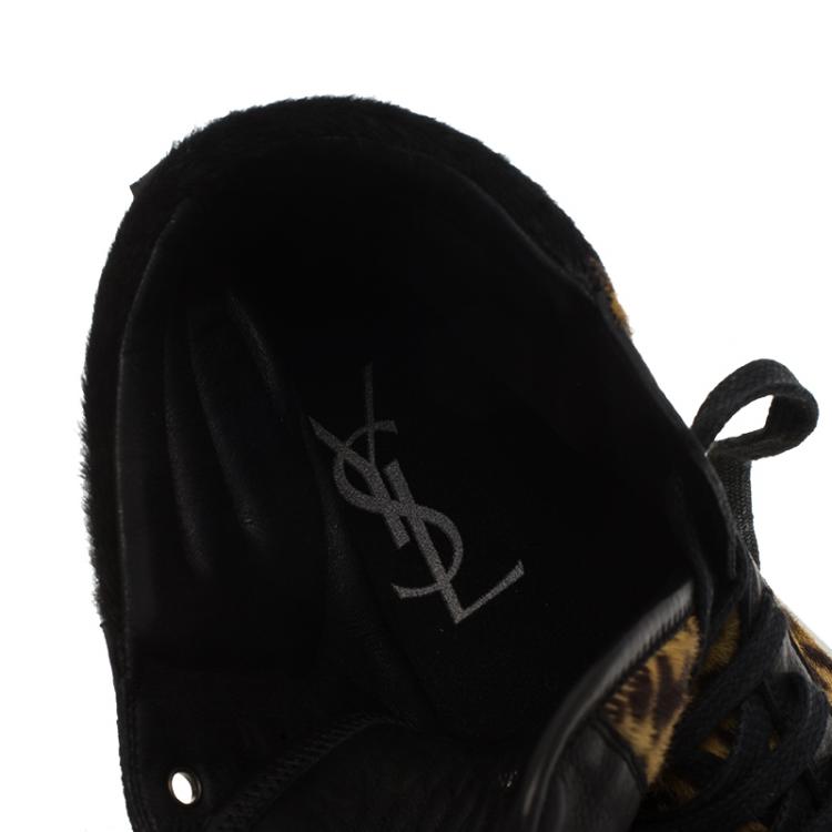 Pre Owned Saint Laurent Paris Leopard Calf Hair Malibu High Top Sneakers Size 44